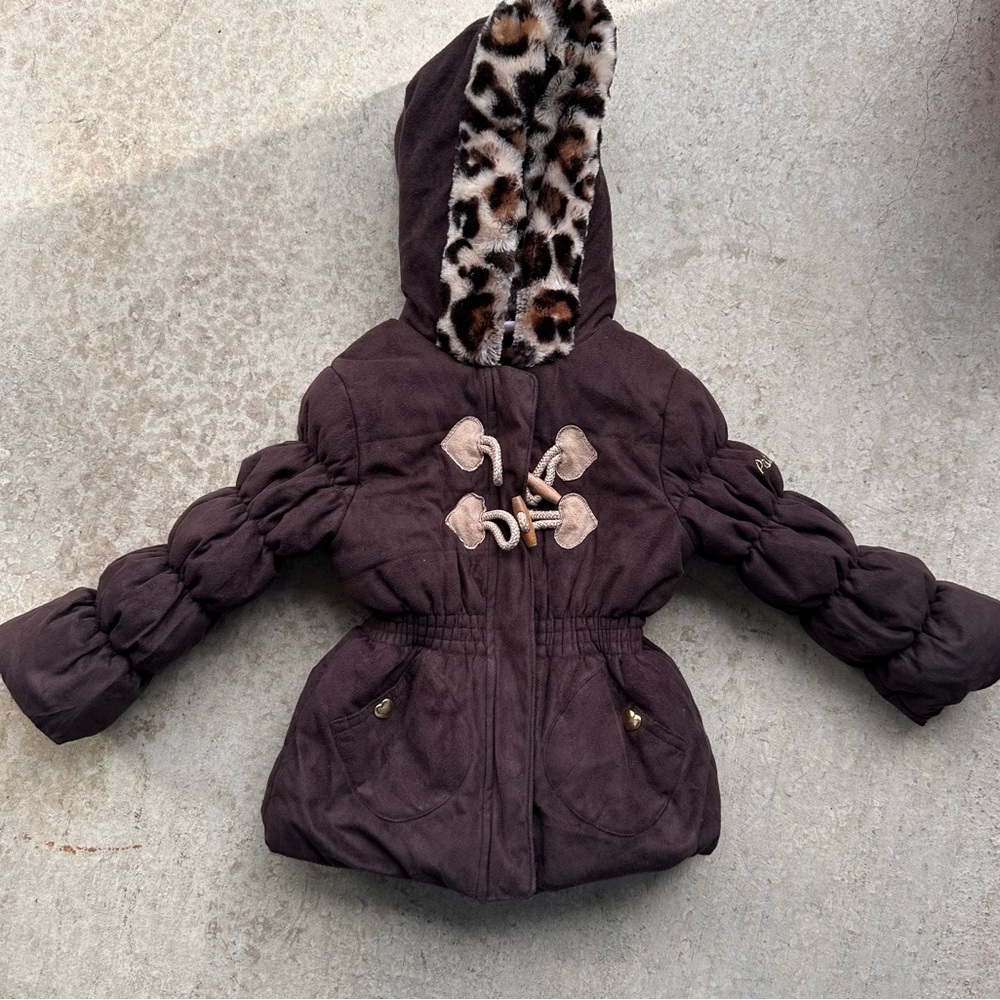 GIRLS Toddler 4T Pistachio Cheetah Print Puffy Jacket